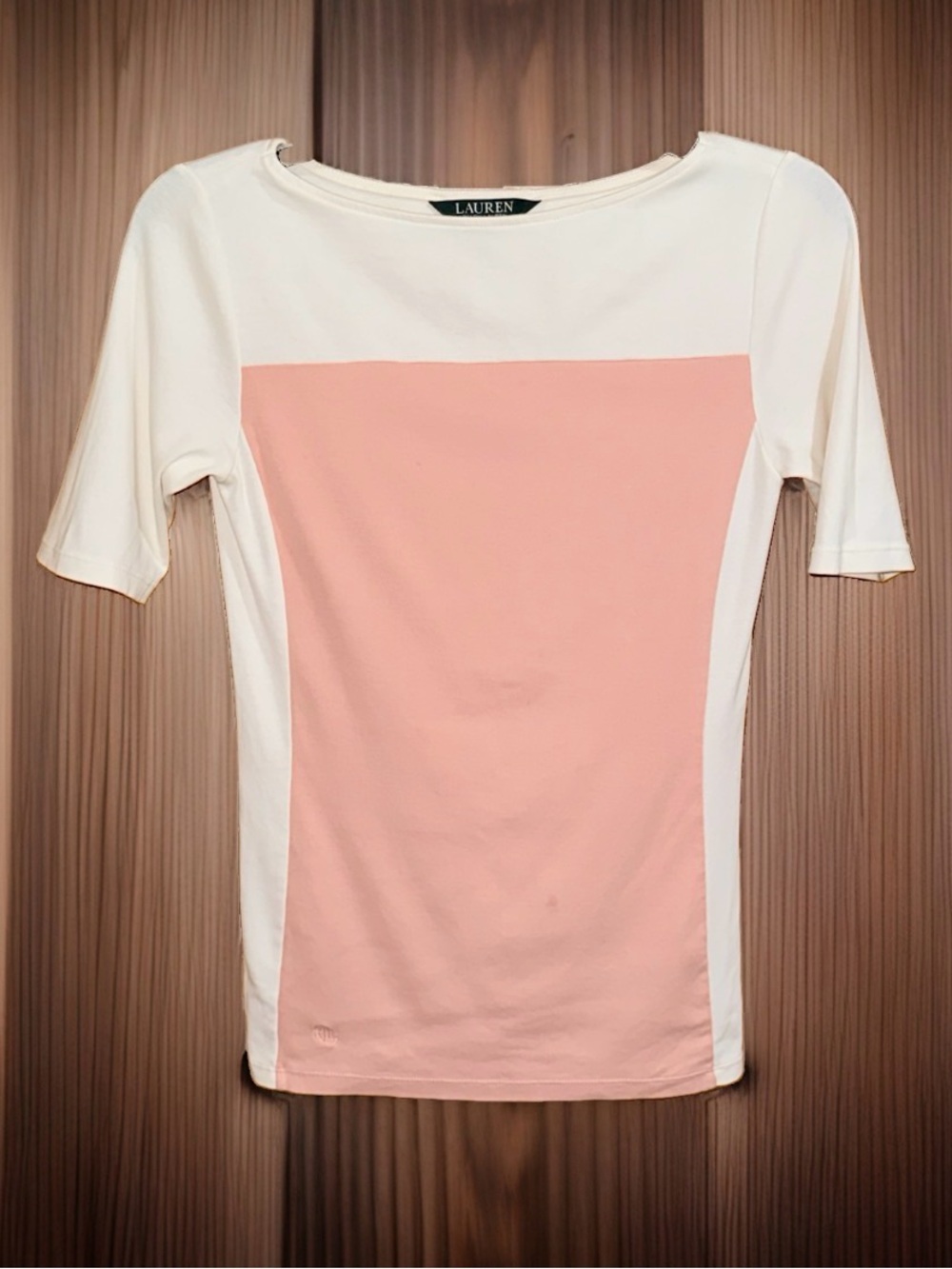 Lauren Ralph Lauren Women’s Pink and Ivory Short-Sleeve Colorblock Tee-XS-EC